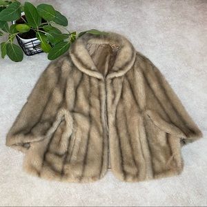 Vintage Brown Tan Beige Fur Cape